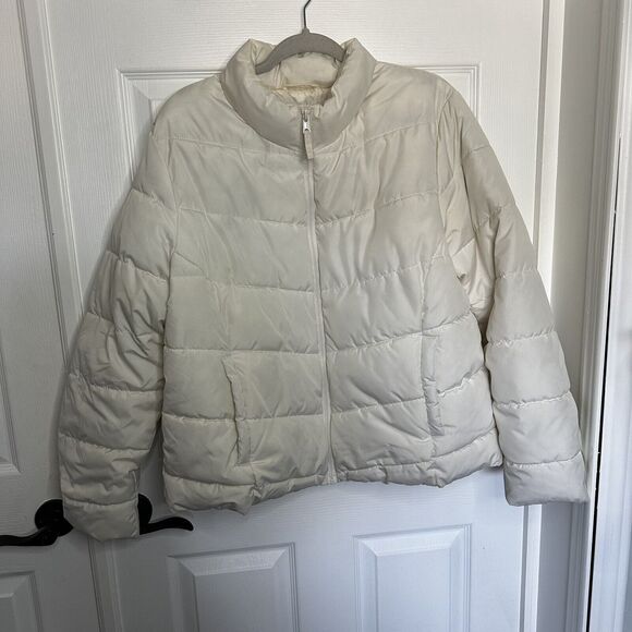 Designer Cole Haan White Quilted Short Puffer Jacket XL - Picture 1 of 6